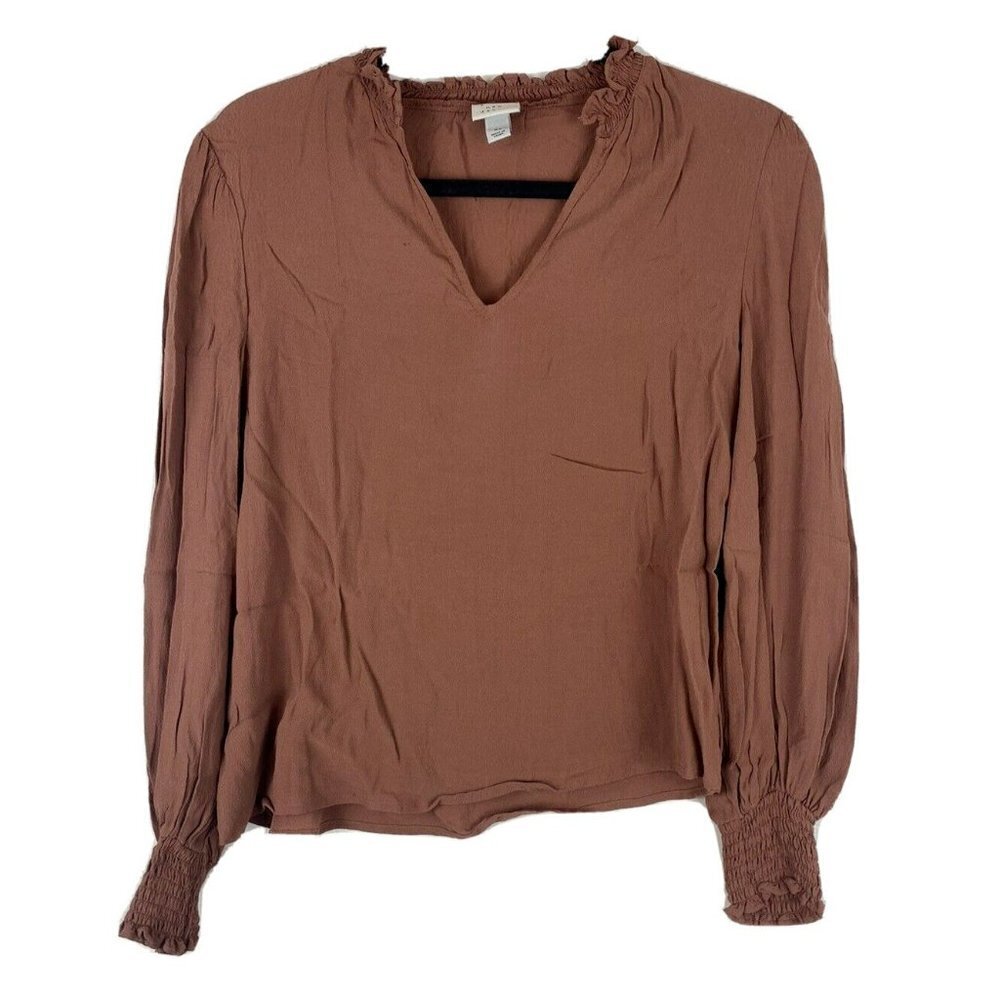 A New Day Womens Blouse Size XS Terracota Peach Cinched Sleeve Puff Sleeve Top